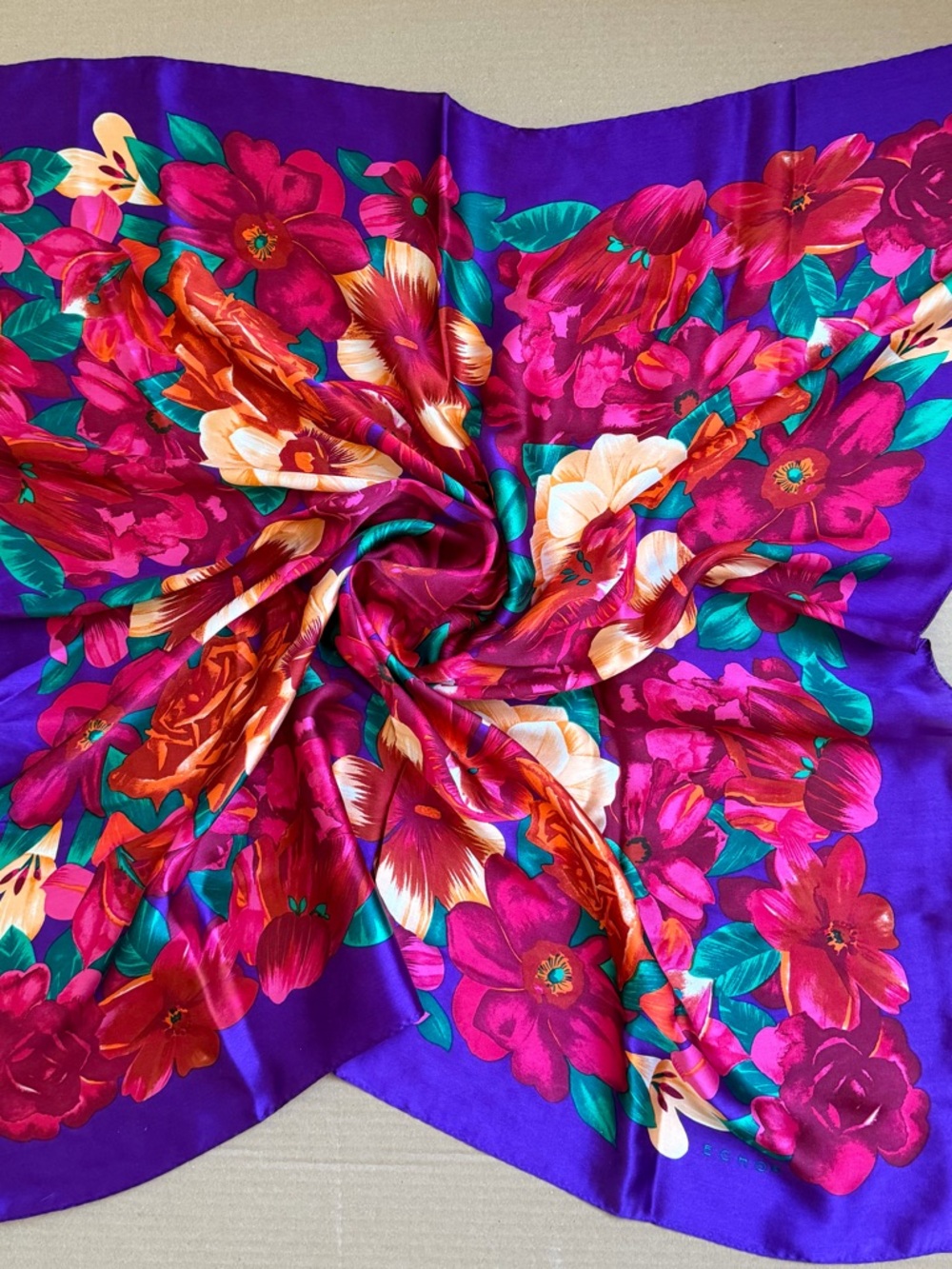 Echo, 100% Silk Floral Purple Scarf